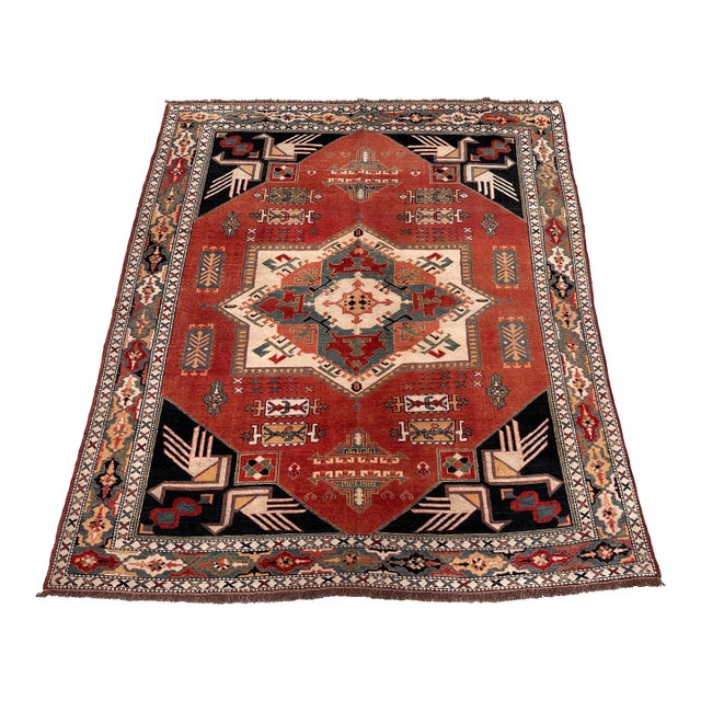 Antique Chelaberd Eagle Kazak Hand-Knotted Wool Rug - 6'2" X 5'6" For Sale