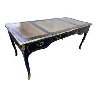 1990s Drexel Heritage Grand Palais Collection Louis XV Executive Writing Desk Style Leather Top and Brass For Sale