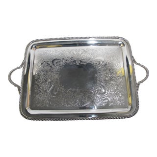 Wilcox Silver Plate Ashlely Silver Plate Floral Serving Tray Platter W/Handles For Sale