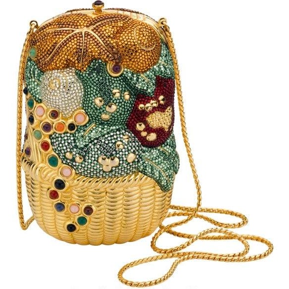 1993 Judith Leiber Fruit Vegetable Basket Farm Fresh Fall Crystal Minaudiere Shoulder Clutch Evening Bag Gemstones For Sale - Image 11 of 15