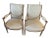 Pair of Antique French Louis XVI–Style Bergère Chairs, Green & White Striped Upholstery For Sale