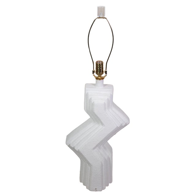 1970s 70's Plaster Ziggurat Lamp With Lucite Finial For Sale - Image 5 of 10