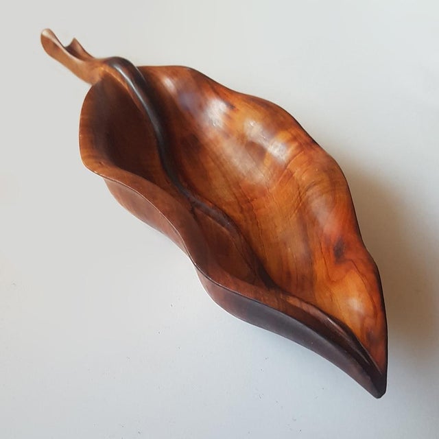 Leaf Bowl in Olive Wood from Atelier Falfer, 1950s For Sale - Image 6 of 11