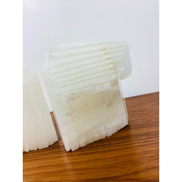 Vintage Brutal Carved White Onyx Stone Pair of Bookends For Sale - Image 4 of 10