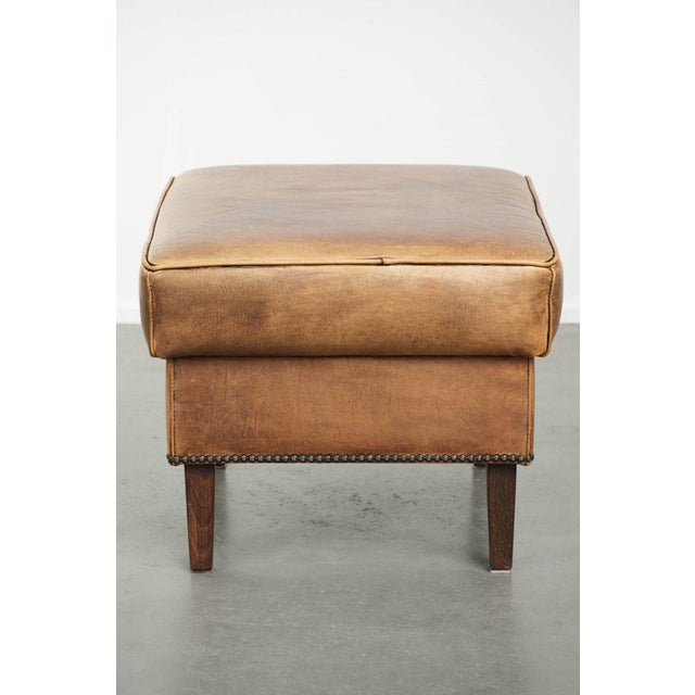 Vintage Cowhide Leather Ottoman For Sale - Image 3 of 10