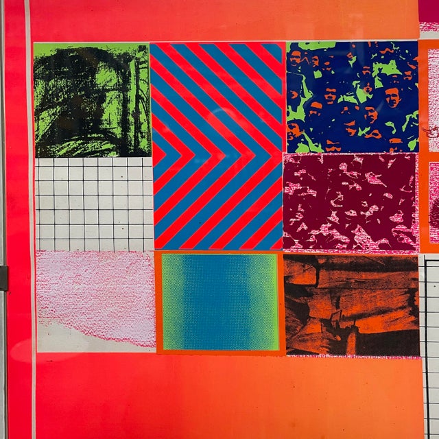 Italian Modern Geometrical Silkscreen Print with Collage on Paper, 1970s, 1970s, Wood & Paper For Sale - Image 6 of 18