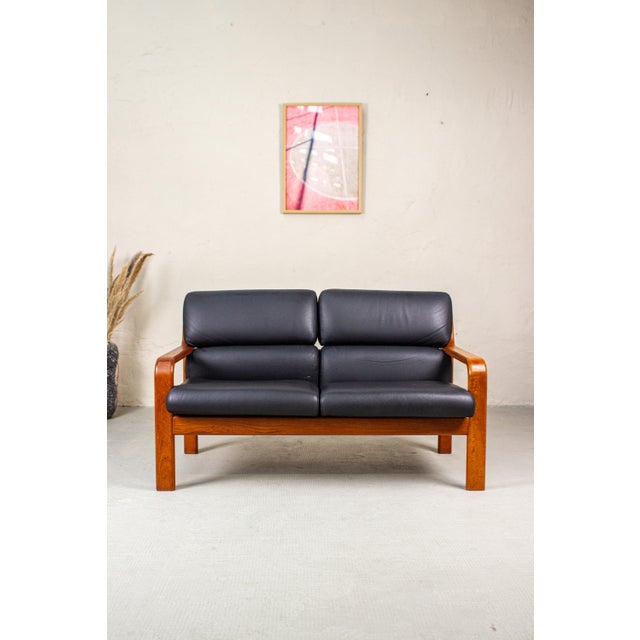 Vintage Teak and Leather 2-Seater Sofa from Olsen & Laursen, 1980s For Sale - Image 4 of 17