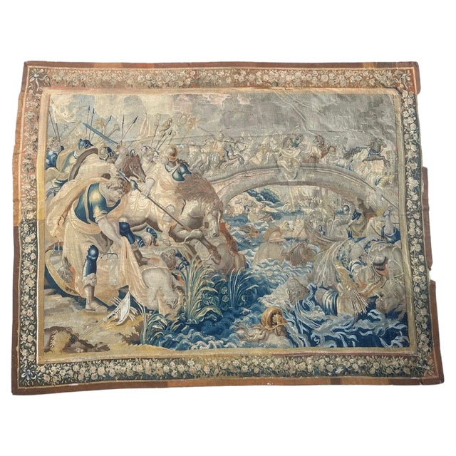 Large Antique Aubusson Tapestry with Historical Battle Scene, 17th Century For Sale