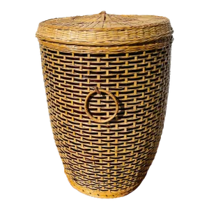 Mid 20th Century Vintage Rattan Woven Lidded Basket
