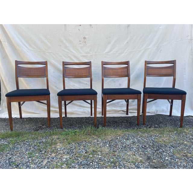American of Martinsville Set of 4 Attributed to Merton Gershun for American of Martinsville "Accord" Walnut & Cane Dining Chairs For Sale - Image 4 of 11
