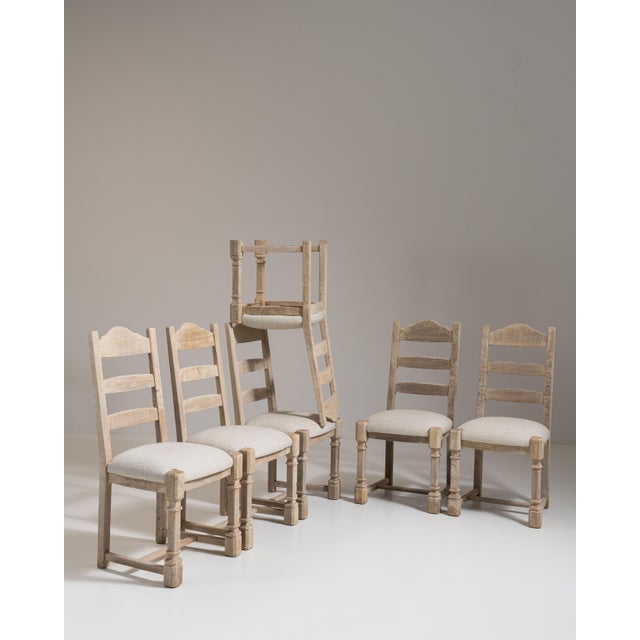 Set of Six 1970s French Beige Oak Dining Chairs with Upholstered Seats For Sale - Image 13 of 15