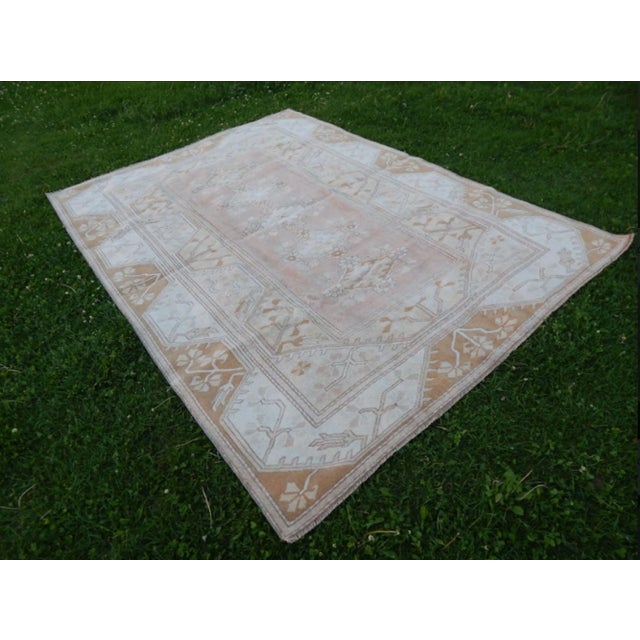 Traditional Distressed Vintage Oushak Rug - 6′4″ × 8′9″ For Sale - Image 3 of 12