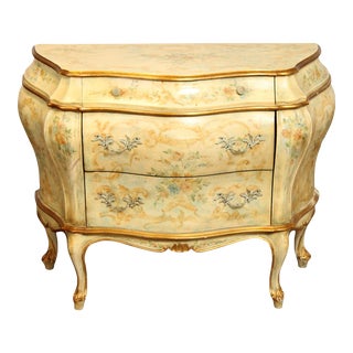 Italian Louis XV Style Paint Decorated Bombe Chest For Sale