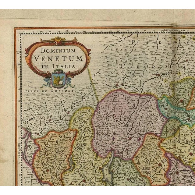 Attractive and early map of the area around Venice, Italy. with South-Tirol in the North, areas of Krain (Slovenia),...