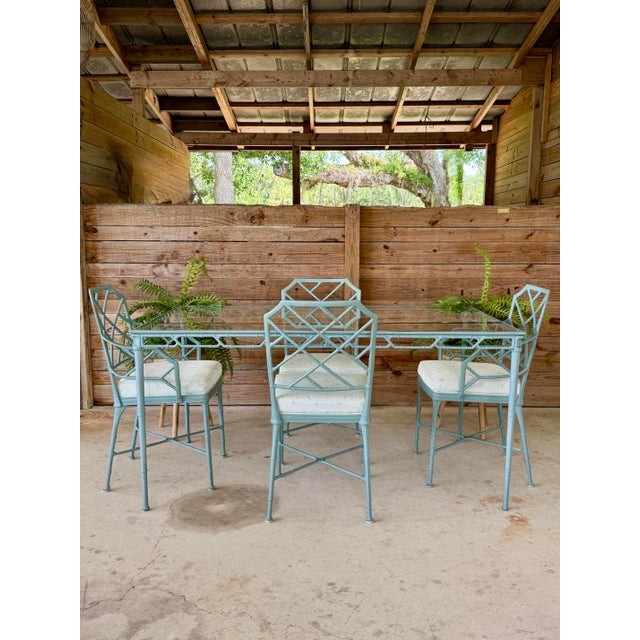 Vintage Brown Jordan Calcutta Faux Bamboo Aluminum Five Piece Patio Dining Set For Sale - Image 12 of 12