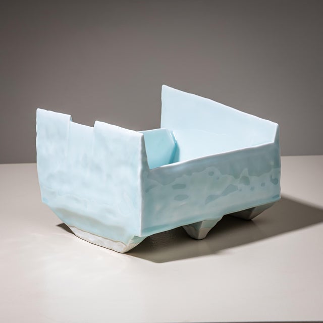 Ice-Blue Bowl "Kayho No. 13" (Jap. 華俑 Luxuriant Pottery Palace) by Ceramic Artist Masamichi Yoshikawa, 21st Century For Sale - Image 10 of 12