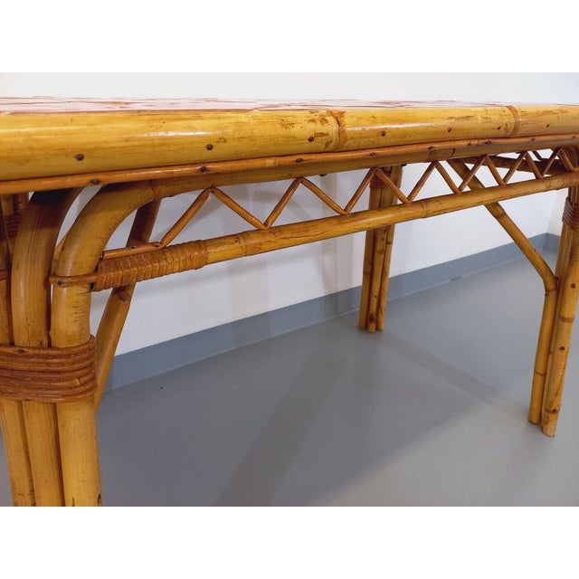 Vintage Dining Table in Rattan and Vallauris Ceramic attributed to Adrien Audoux & Frida Minet, 1960s For Sale - Image 3 of 17