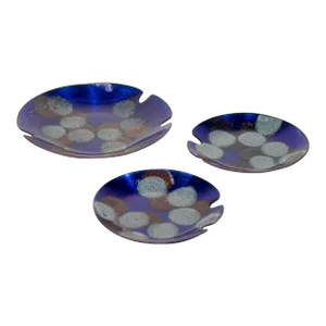 Vintage Sascha Brastoff Ashtrays Blue Metal Enameled Set of 3 Circa 1960's