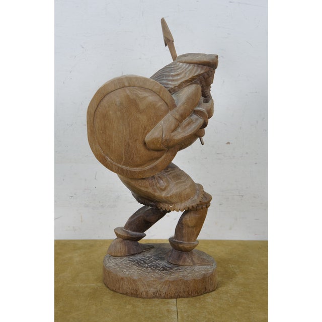 Mid 20th Century Ecuadorian Folk Art Carved Mahogany Inca Warrior Sculpture Statue 19" For Sale - Image 4 of 16