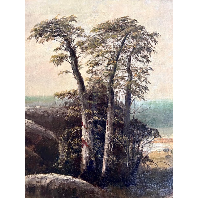 19thC Large Hudson River School Naive Style Landscape Painting For Sale - Image 4 of 12