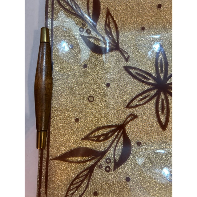 Mid-Century Modern Georges Briard Vintage Glass Serving Tray With Wood Handles & Brass Details For Sale - Image 3 of 8