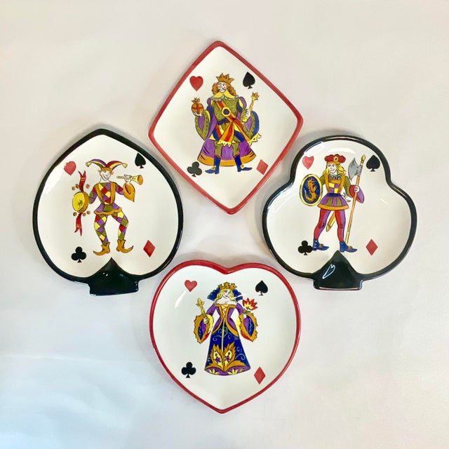 1980s Vintage Boho Chic Americana Deck of Cards Motif Salad-Dessert Plates - Set of 4. For Sale - Image 4 of 10