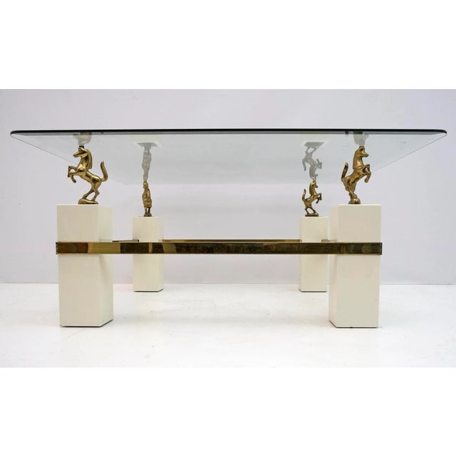 Mid-Century French Coffee Table with Brass Horses from Maison Charles, 1970s For Sale - Image 6 of 11