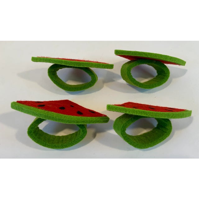 Vintage Felt Watermelon Shaped Napkin Rings - Set of 4 For Sale - Image 4 of 6