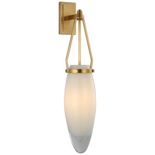 Chapman & Myers for Visual Comfort Signature Myla Medium Bracketed Sconce in Antique-Burnished Brass with White Glass For Sale