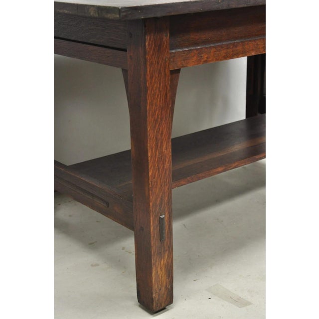 Antique Gustav Stickley Arts & Crafts Mission Oak Two Drawer Library Table Desk For Sale - Image 13 of 18
