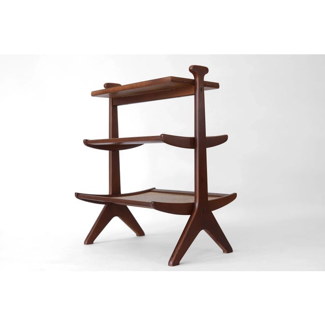 Mid-Century Modern Mid Century 3-Tier Magazine Table With Wicker and Laminate Shelves For Sale - Image 3 of 12