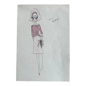 “5:00 Wedding” – Vintage Pink Lace Bridal Ensemble Illustration