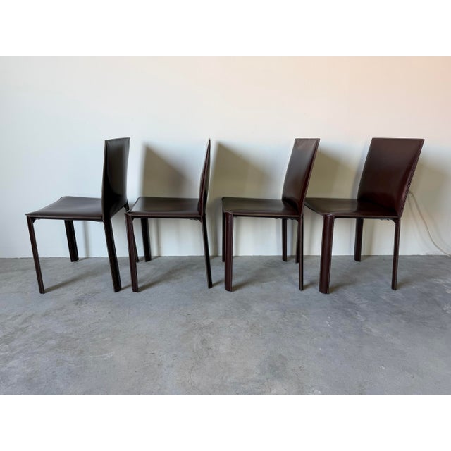 Animal Skin Vintage Italian Mario Bellini Style Brown Leather Dining Chairs – Set of 4/Sold For Sale - Image 7 of 12