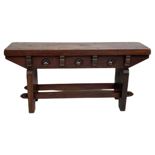 Mid-Century Spanish Brutalist Neo Gothic Style Oak Bench Side Table or Console For Sale