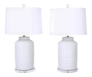 White Celadon Tea Caddy Table Lamps - A Pair
