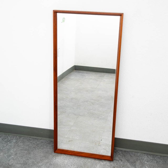 Wood Mid Century Danish Modern Mirror Wall Hanging Entry Way Solid Teak Rectangular For Sale - Image 7 of 10