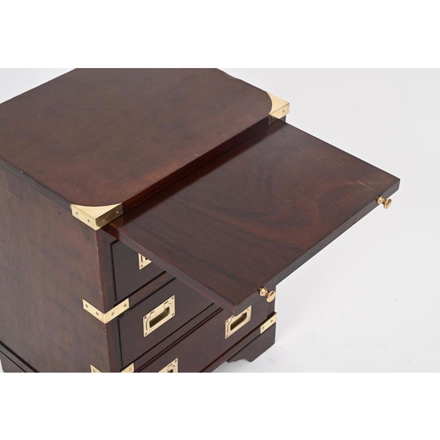 Metal Campaign Style Nightstands in Wood and Brass, 1950, Set of 2 For Sale - Image 7 of 15