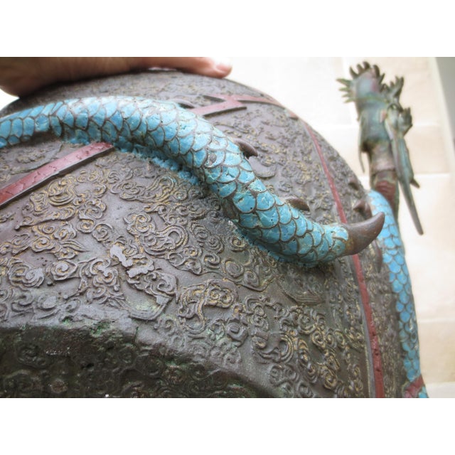 Japanese Edo Period Champleve Bronze Jardiniere With Dragon For Sale - Image 16 of 16