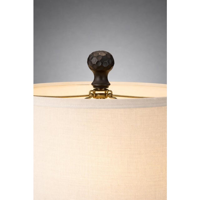 Late 20th Century Sculptural Hammered Urn Table Lamps – Old World Bronze Finish, Linen Shades, 32” - a Pair For Sale - Image 4 of 7