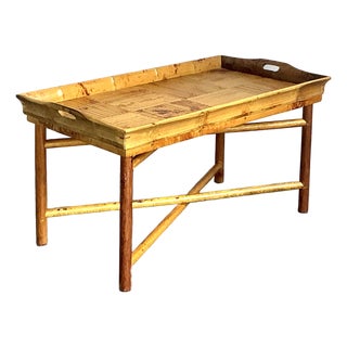 Vintage Coastal Patch Work Reed Coffee Table For Sale