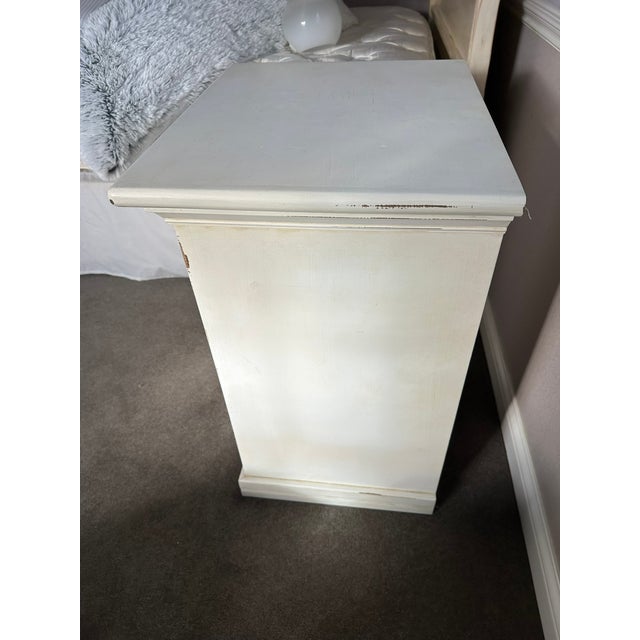 Grange Grange White Wooden Nightstand With Embossed Cabinet Door – Shabby Chic Charm For Sale - Image 4 of 6