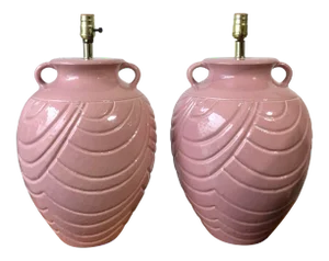 Late 20th Century Two Handles Jar Ceramic Table Lamps (A Pair)
