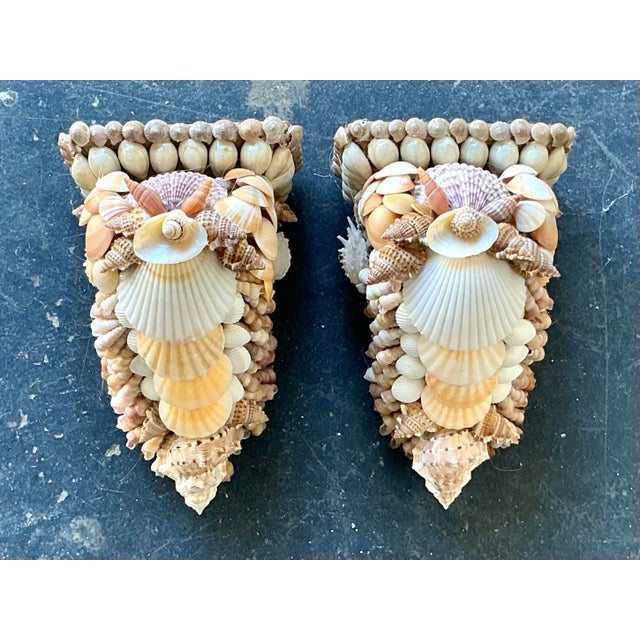 Vintage Coastal Shell Encrusted Brackets - A Pair For Sale - Image 10 of 12