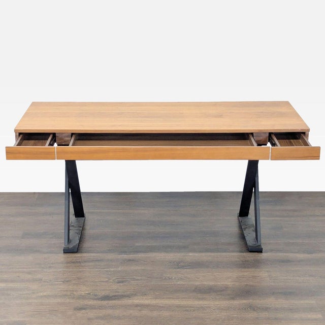 Industrial Moe's Industrial Style Desk With Solid Wood Top and Metal Legs For Sale - Image 3 of 11