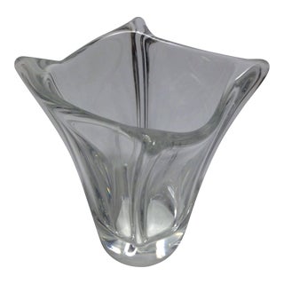 French Clear Crystal Vase Etched Signed Daum - France 60s For Sale