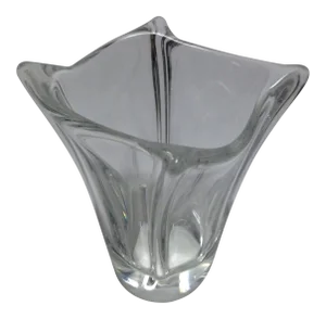 French Clear Crystal Vase Etched Signed Daum - France 60s