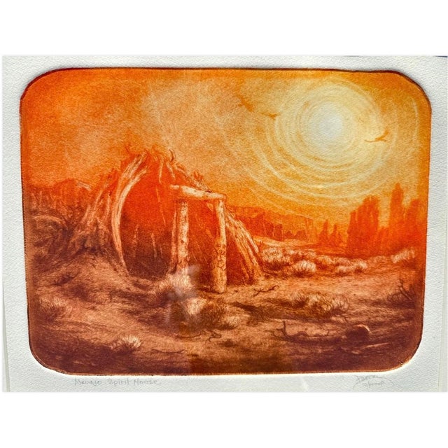 Orange "Navajo Spirit House" Etching Roy Purcell Artist’s Proof Framed Native American For Sale - Image 8 of 18