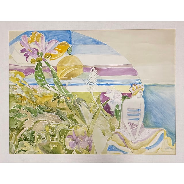 Wood Woman by the Sea, Contemporary Expressionist, Framed Watercolor, Artist John Bunker For Sale - Image 7 of 11