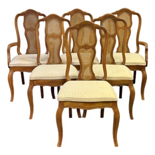 Late 20th Century French Cane Back Dining Chairs - Set of 6 For Sale