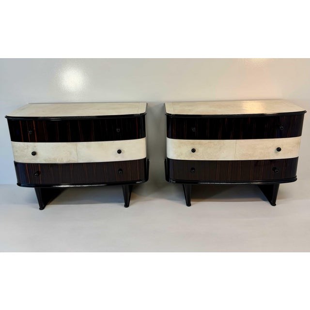 Twin Parchment and Exotic Wood Dressers, 1940s, Set of 2 For Sale - Image 3 of 17